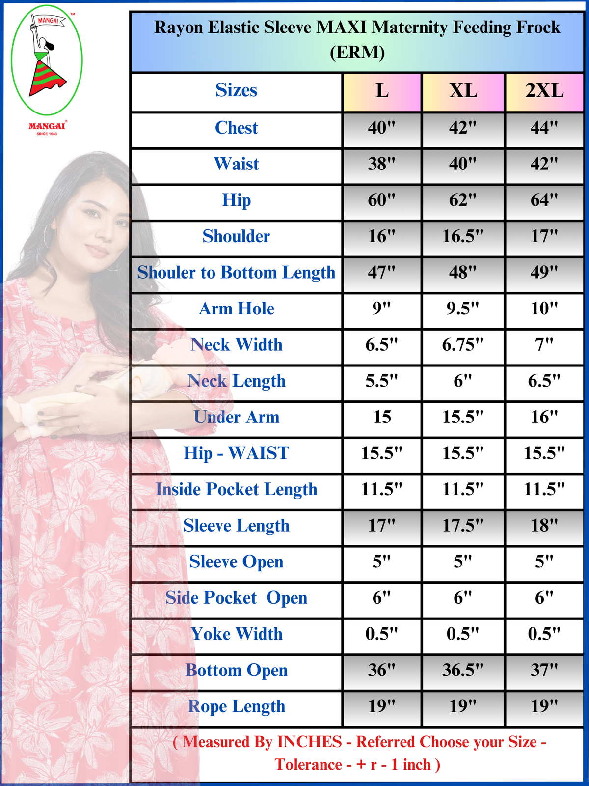 Maternity Arrivals Fancy Mom's Feeding Casual Maxi Wear | Long Elastic Frilled Sleeve | Vertical Feeding Zipper | Comports as Feeding Friendly & Casual wear Rayon MAXI Maternity Frock (ERM)