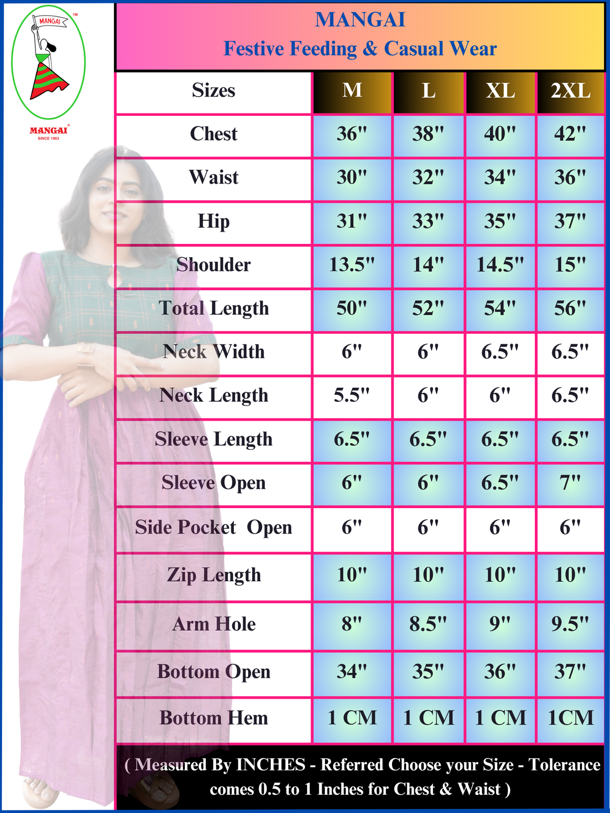 MANGAI New Festive Maternity Wear | Invisible Feeding Zipper | Side Pocket | Adjustable Back Tie Rope | Long Top Casual Wear (MFW-N)