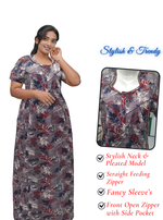 MANGAI Cotton Straight Zip Feeding Nighty |Post Pregnancy | Comfort and Style | Pleated Model | Soft Cotton Feeding Nighties (STF)