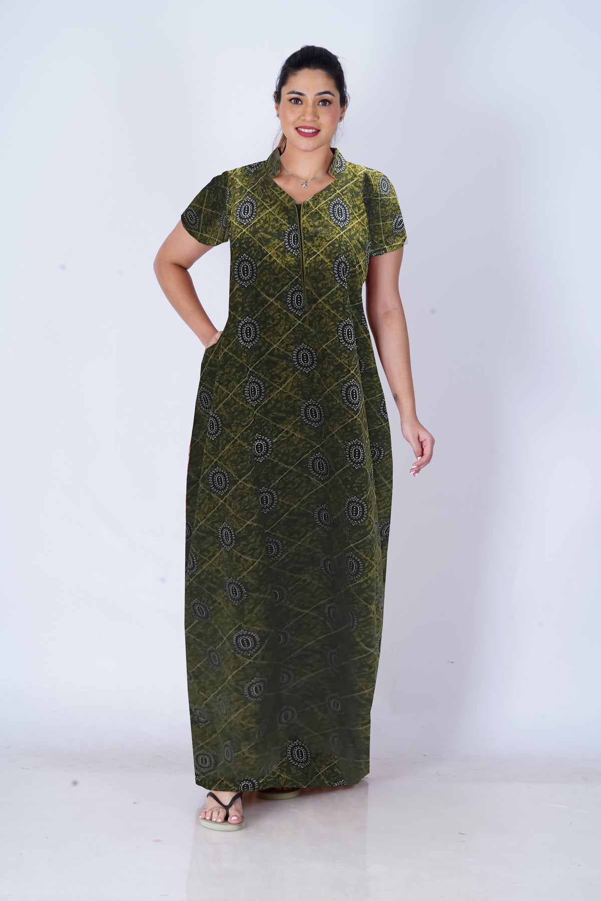 MANGAI Daily Wear Casual Comfort Fit Cotton Printed Collar Nighties | Zipless Closed Model |Summer Arrival's for Trendy Women's (VNM)