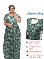 MANGAI Cotton Straight Zip Feeding Nighty |Post Pregnancy | Comfort and Style | Pleated Model | Soft Cotton Feeding Nighties (STF)