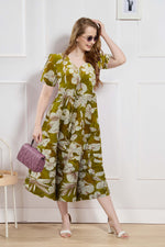 Rayon Colourful Foil Printing Gathering Frock Model Nighties | Side Pocket and Gathering Front Rope | Fancy Sleeve & Maxi Frock Nightwear for Stylish Women's (FGF)