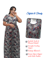 MANGAI Cotton Straight Zip Feeding Nighty |Post Pregnancy | Comfort and Style | Pleated Model | Soft Cotton Feeding Nighties (STF)