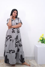 Mangai 3 Layer Reversible Design Frock Model Nighties Soft and Smooth Premium Quality Rayon Material , Fancy Frilled Sleeve, Side Pocket , Back tie Rope , Stylish Collection's for Trendy Women's (MRK)