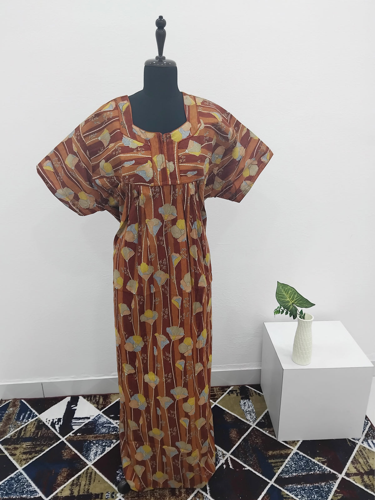 MANGAI Premium Cotton Printed Pleated Model Half Sleeve 3XL Size Nighties - Fancy Neck | With Side Pocket |Shrinkage Free Nighties | Trendy Collection's for Stylish Women's (3XL-SBS)