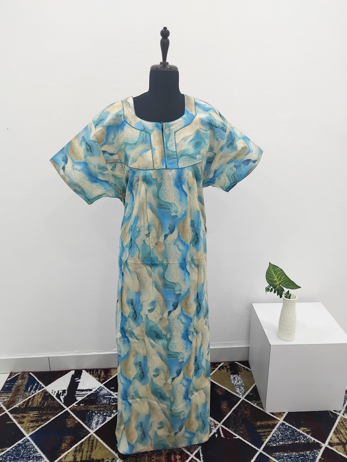 MANGAI Premium Cotton Printed Pleated Model Half Sleeve 3XL Size Nighties - Fancy Neck | With Side Pocket |Shrinkage Free Nighties | Trendy Collection's for Stylish Women's (3XL-SBS)
