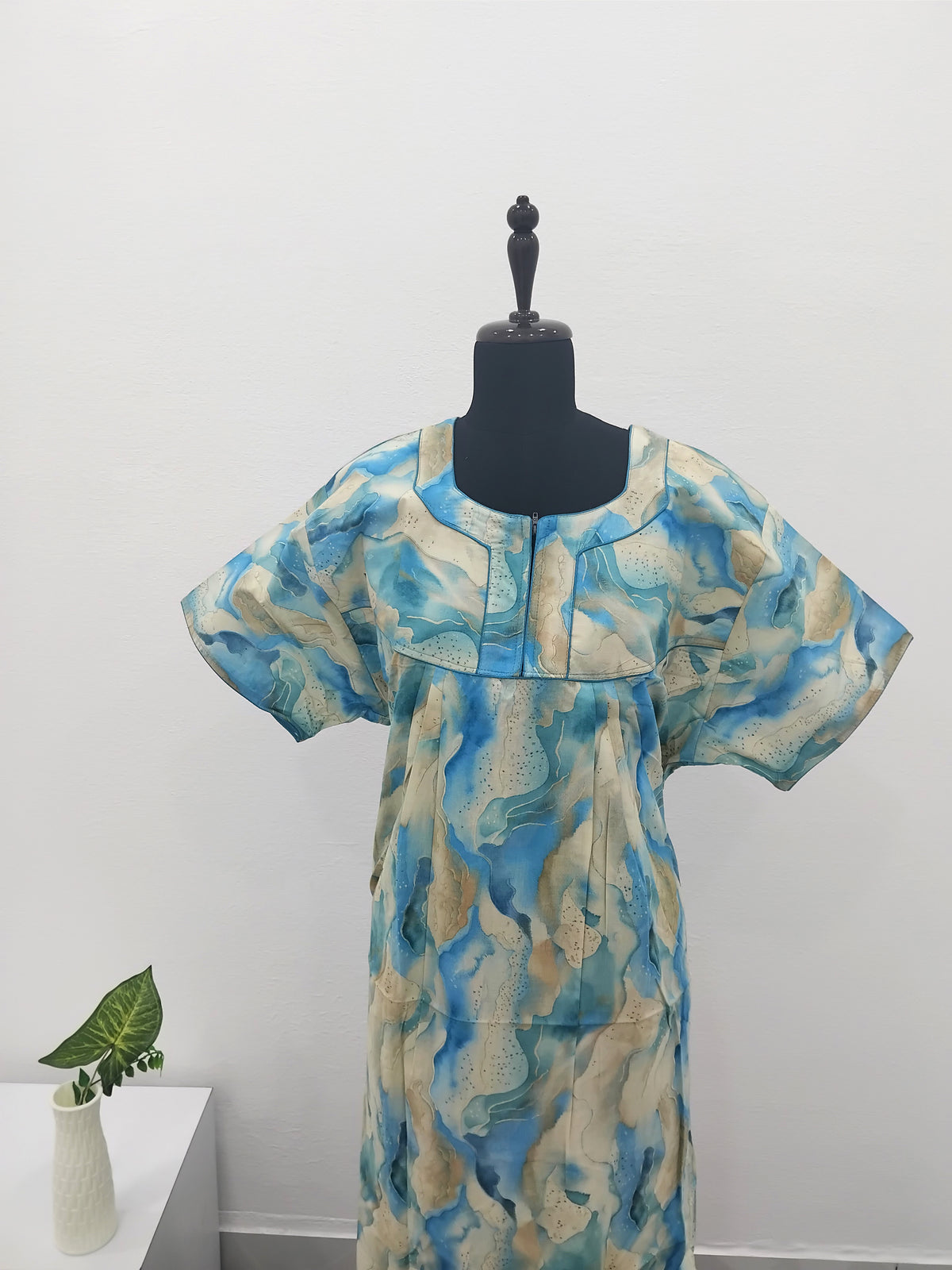 MANGAI Premium Cotton Printed Pleated Model Half Sleeve 3XL Size Nighties - Fancy Neck | With Side Pocket |Shrinkage Free Nighties | Trendy Collection's for Stylish Women's (3XL-SBS)