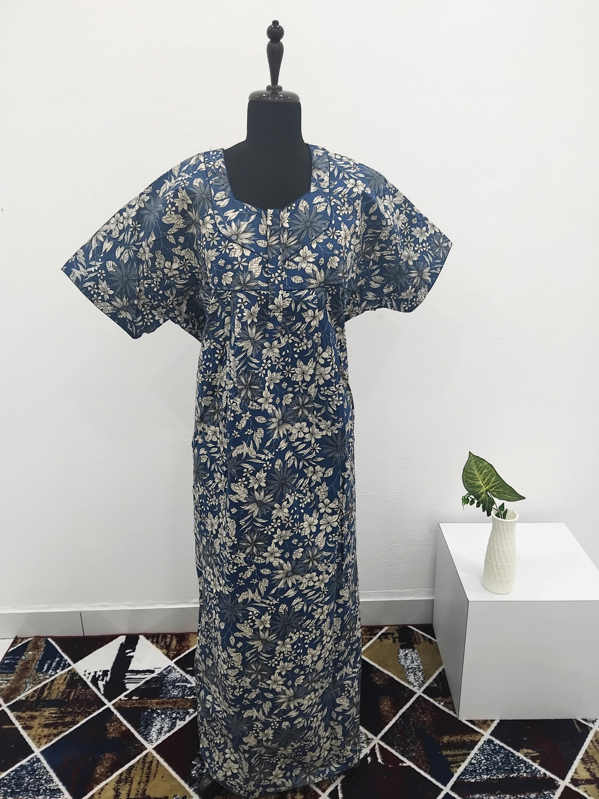 MANGAI Premium Cotton Printed Pleated Model Half Sleeve 3XL Size Nighties - Fancy Neck | With Side Pocket |Shrinkage Free Nighties | Trendy Collection's for Stylish Women's (3XL-SBS)