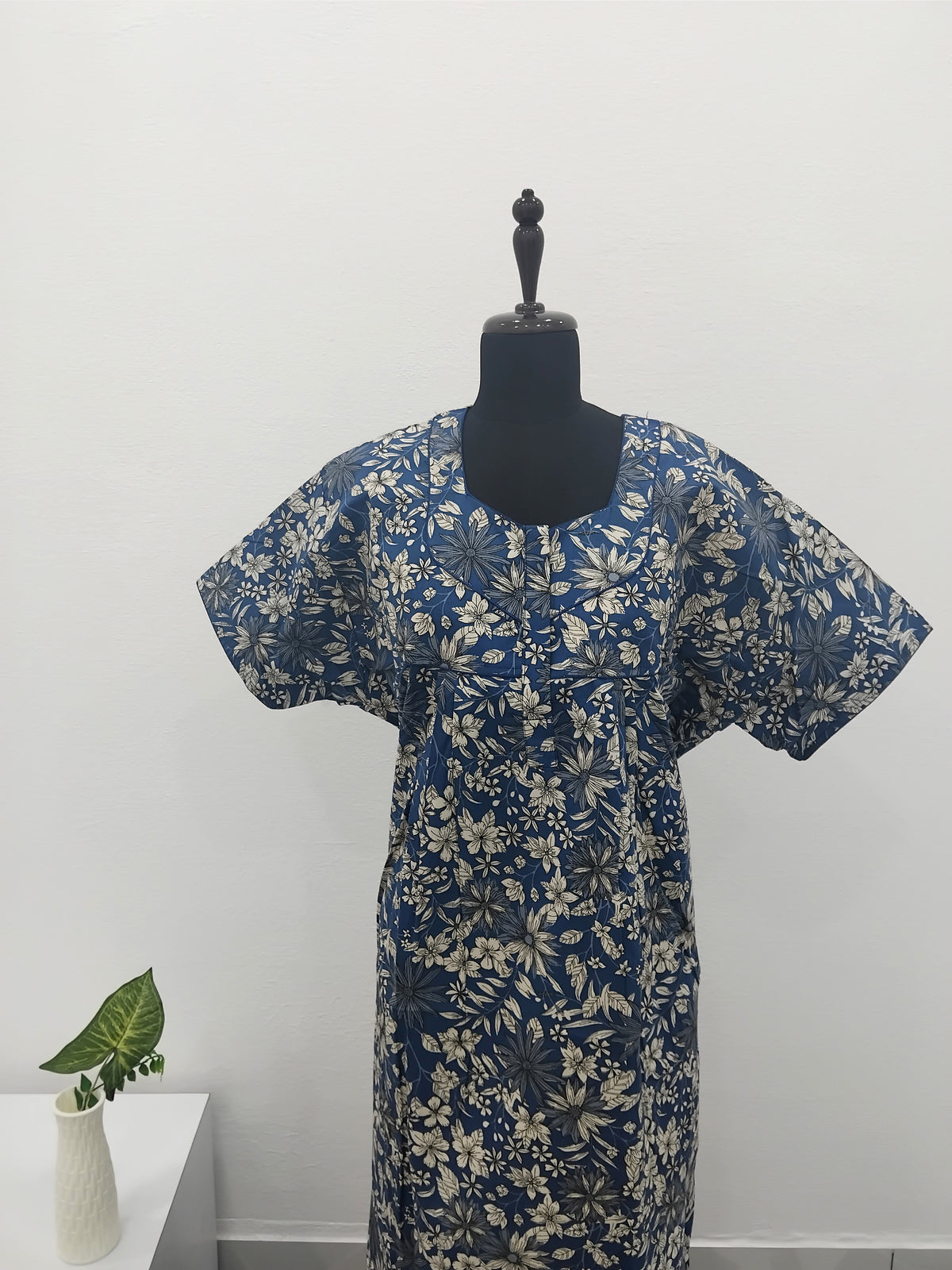 MANGAI Premium Cotton Printed Pleated Model Half Sleeve 3XL Size Nighties - Fancy Neck | With Side Pocket |Shrinkage Free Nighties | Trendy Collection's for Stylish Women's (3XL-SBS)