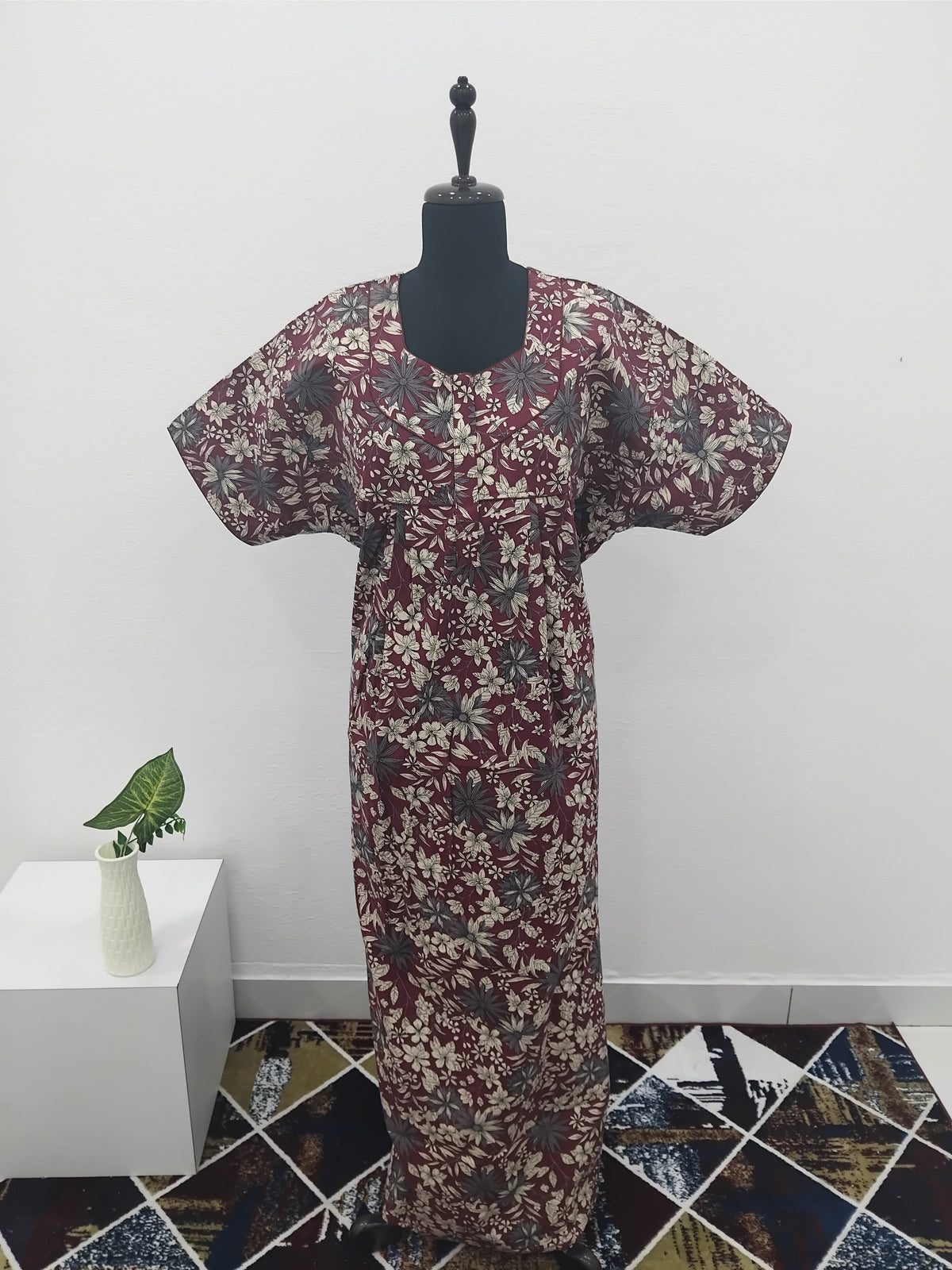 MANGAI Premium Cotton Printed Pleated Model Half Sleeve 3XL Size Nighties - Fancy Neck | With Side Pocket |Shrinkage Free Nighties | Trendy Collection's for Stylish Women's (3XL-SBS)