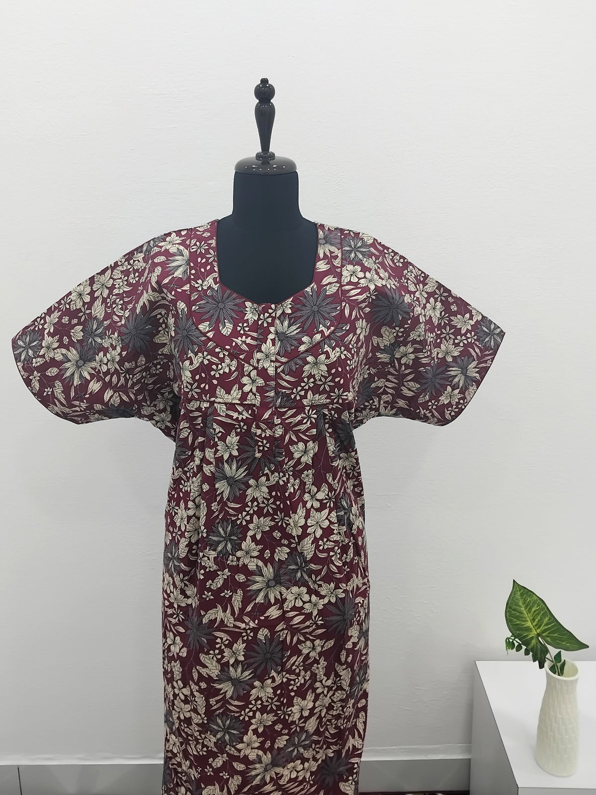 MANGAI Premium Cotton Printed Pleated Model Half Sleeve 3XL Size Nighties - Fancy Neck | With Side Pocket |Shrinkage Free Nighties | Trendy Collection's for Stylish Women's (3XL-SBS)