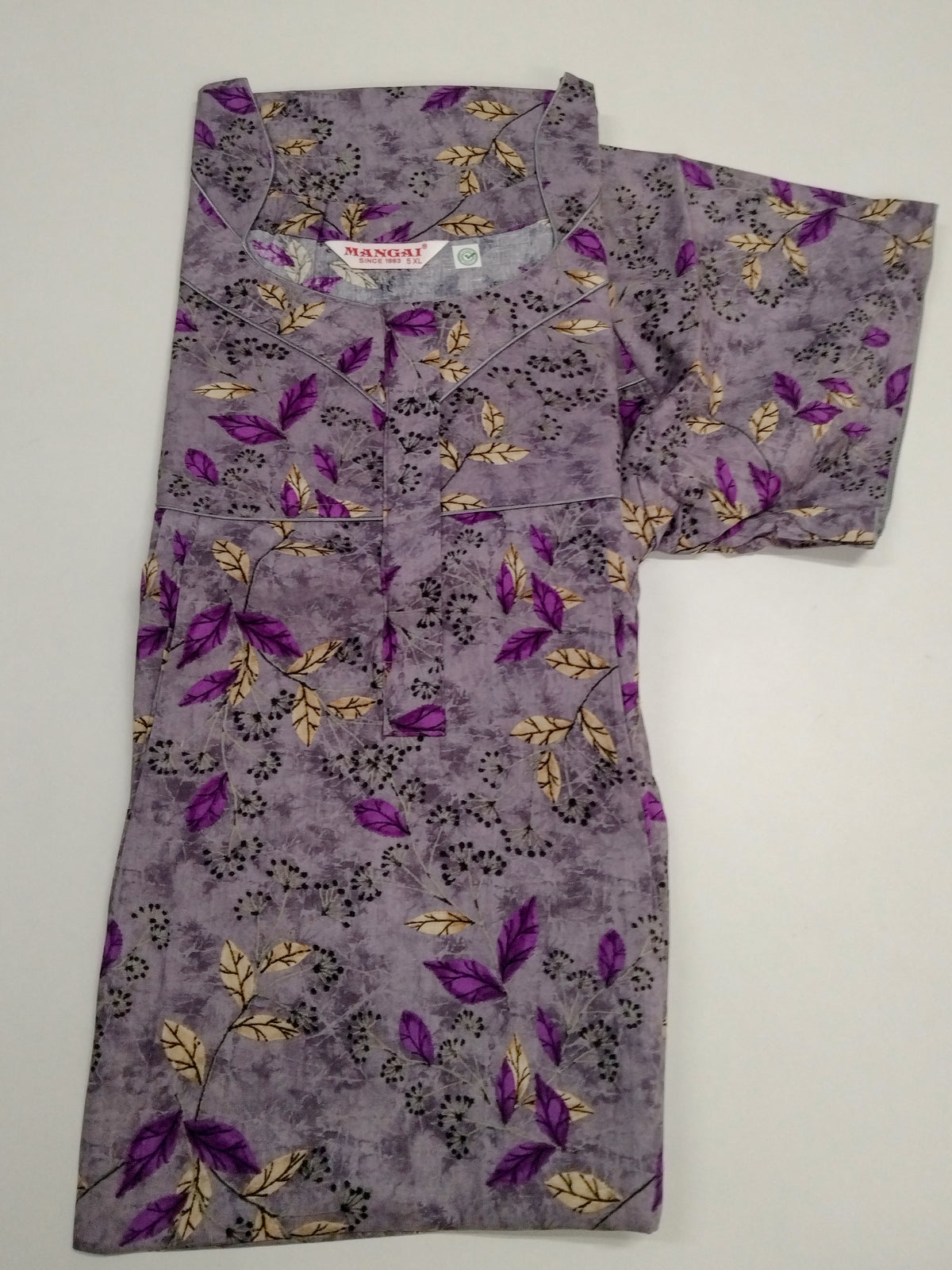 MANGAI Premium Cotton Printed Pleated Model Half Sleeve 5XL Size Nighties - Fancy Neck | With Side Pocket |Shrinkage Free Nighties | Trendy Collection's for Stylish Women's (5PZ)