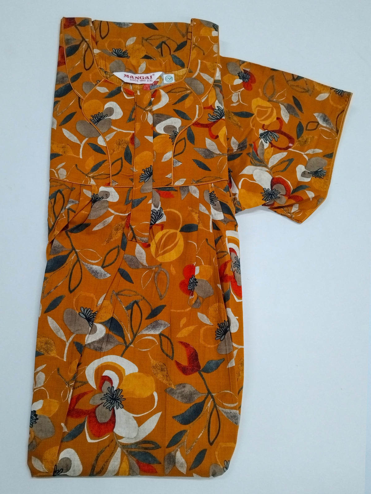 MANGAI Premium Cotton Printed Pleated Model Half Sleeve 4XL Size Nighties - Fancy Neck | With Side Pocket |Shrinkage Free Nighties | Trendy Collection's for Stylish Women's (4PZ)