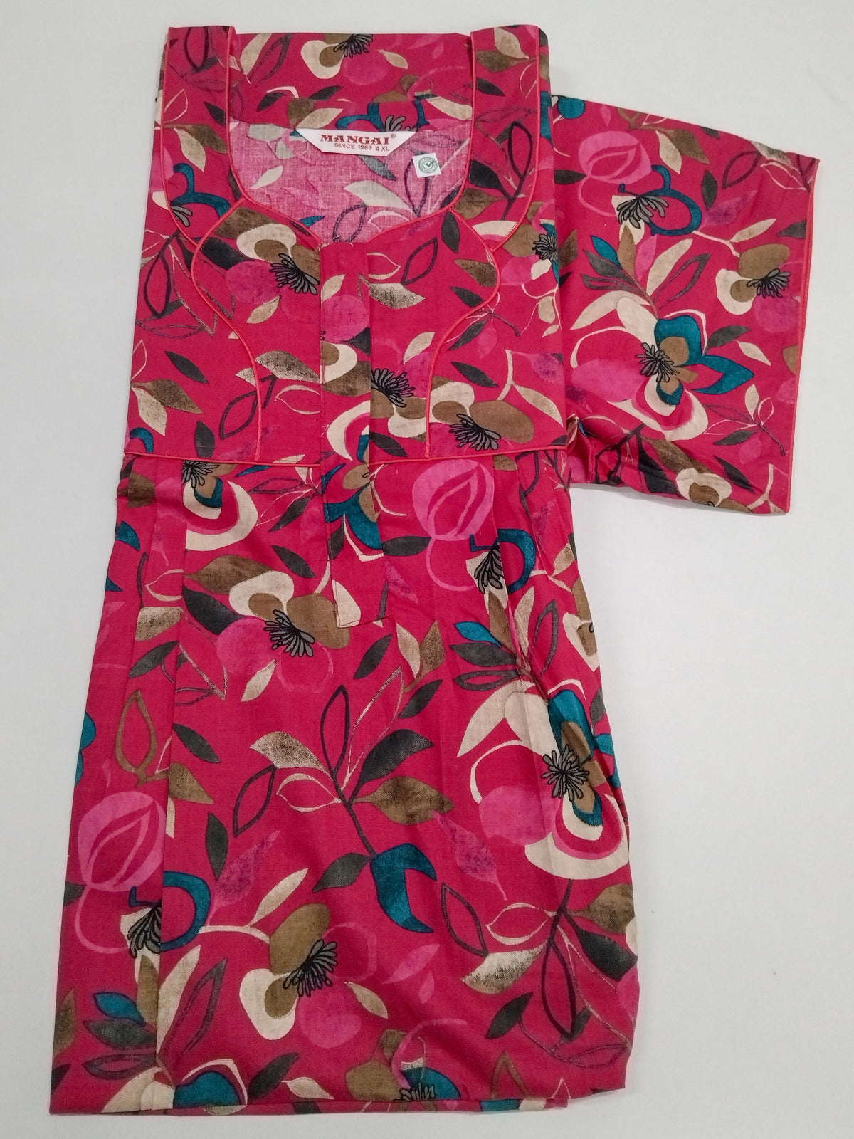 MANGAI Premium Cotton Printed Pleated Model Half Sleeve 4XL Size Nighties - Fancy Neck | With Side Pocket |Shrinkage Free Nighties | Trendy Collection's for Stylish Women's (4PZ)