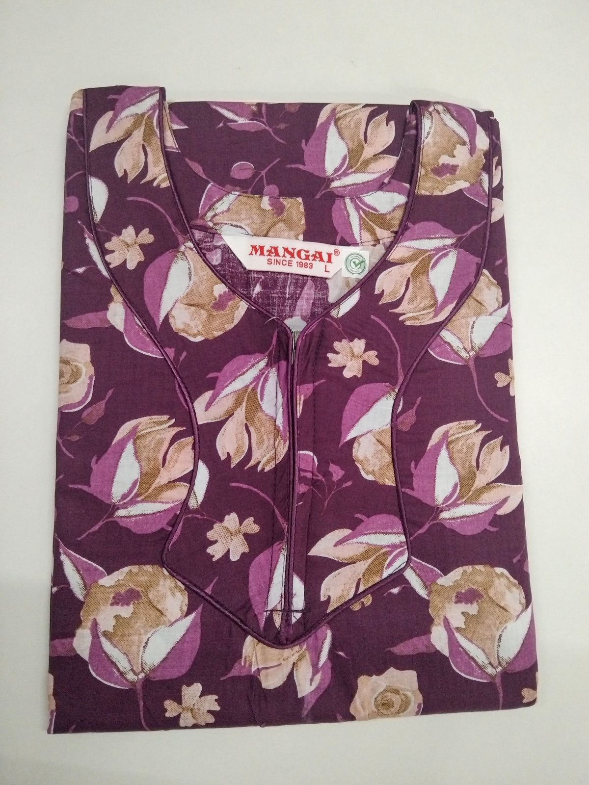 MANGAI Premium Cotton 60Inch Nighties - Fancy Neck | With Side Pocket | Shrinkage Free Nighties | Stylish Collection's for Trendy Women's - (60IN-FFN)