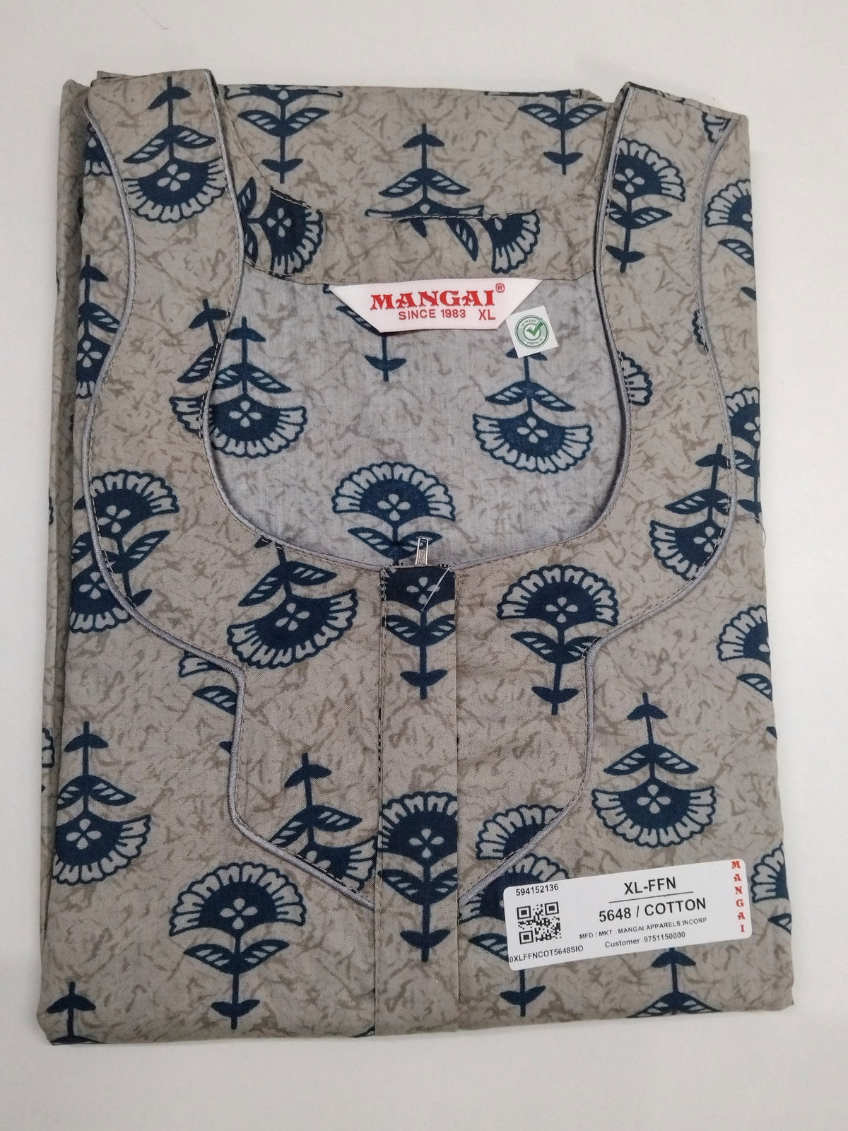 MANGAI Premium Cotton 60Inch Nighties - Fancy Neck | With Side Pocket | Shrinkage Free Nighties | Stylish Collection's for Trendy Women's - (60IN-FFN)