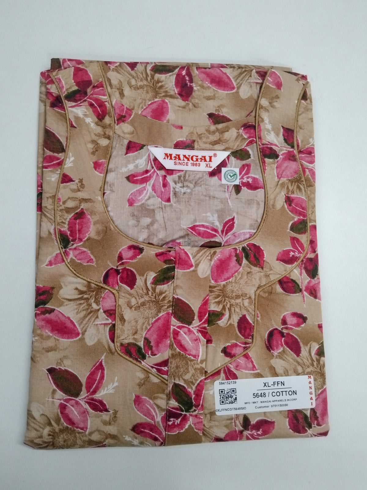 MANGAI Premium Cotton 60Inch Nighties - Fancy Neck | With Side Pocket | Shrinkage Free Nighties | Stylish Collection's for Trendy Women's - (60IN-FFN)