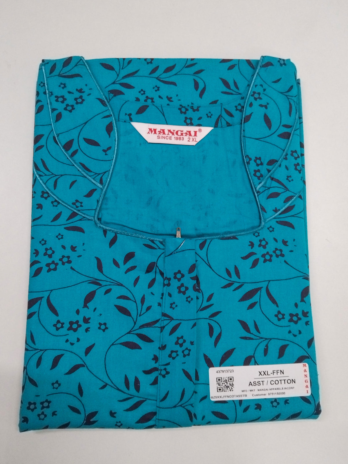 MANGAI Premium Cotton 60Inch Nighties - Fancy Neck | With Side Pocket | Shrinkage Free Nighties | Stylish Collection's for Trendy Women's - (60IN-FFN)