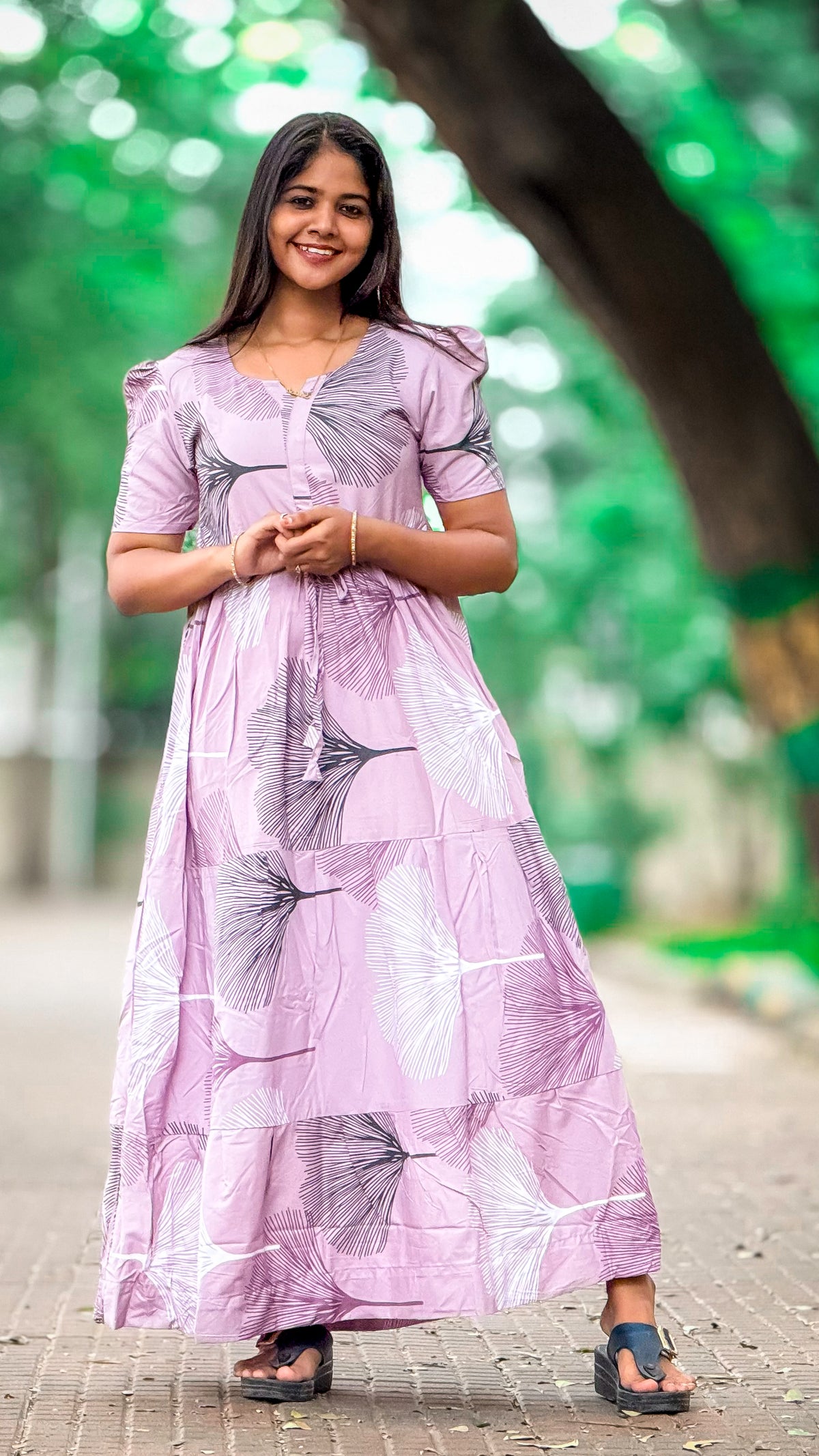 Stylish Arrivals Rayon Gathering Frock Model Night Gown's | Front Adjustable Gathering Style Rope Rope | Puff Sleeve | Trending Collection's for Stylish Women's (FKG)