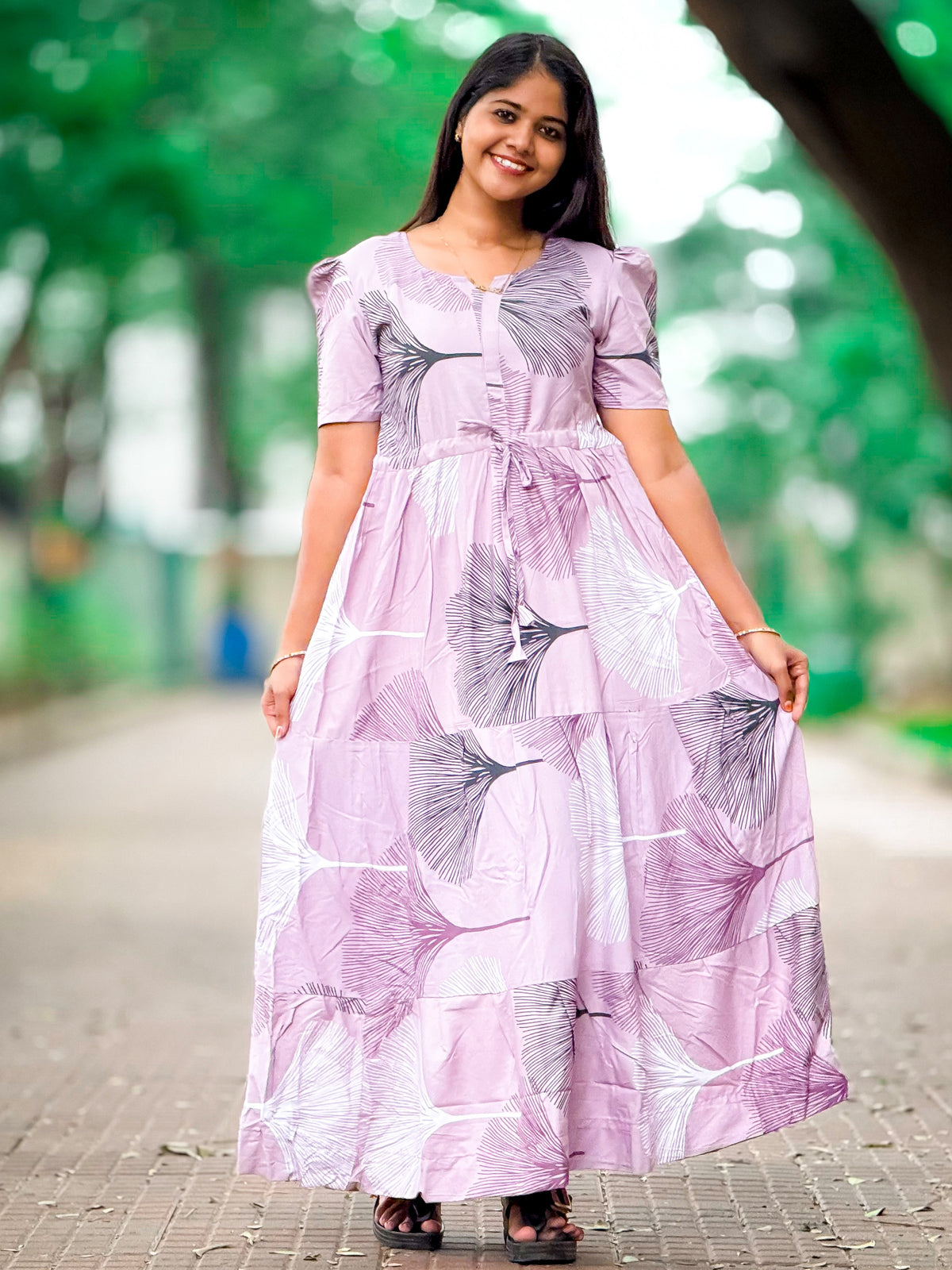 Stylish Arrivals Rayon Gathering Frock Model Night Gown's | Front Adjustable Gathering Style Rope Rope | Puff Sleeve | Trending Collection's for Stylish Women's (FKG)