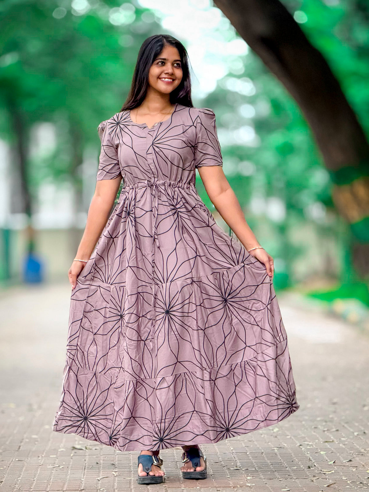 Stylish Arrivals Rayon Gathering Frock Model Night Gown's | Front Adjustable Gathering Style Rope Rope | Puff Sleeve | Trending Collection's for Stylish Women's (FKG)