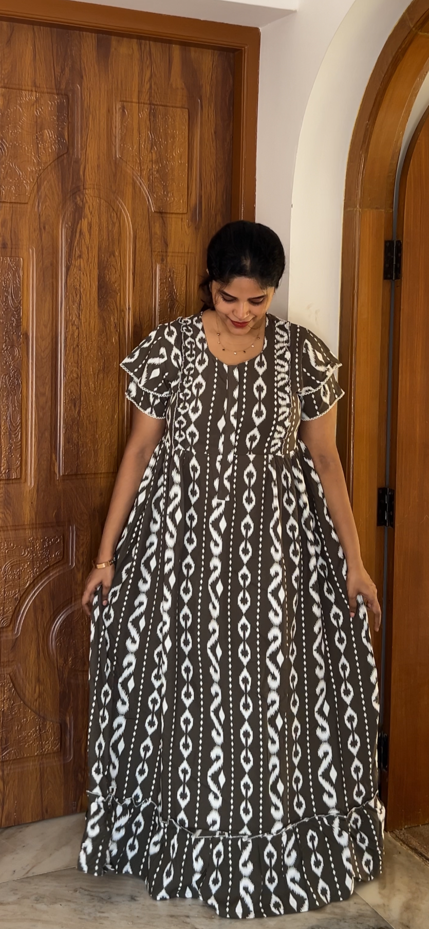 MANGAI Rayon Frock Nighties | Front Open Lengthy Zipper Comforts Feeding | Fancy Double Layered Sleeve's | Post & Pre Pregnancy's and Casual Wear | Side Pocket |Versatile Rayon Frock Night Gown's for Stylish Women's (RPW)