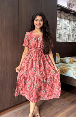 Rayon Colourful Foil Printing Gathering Frock Model Nighties | Side Pocket and Gathering Front Rope | Fancy Sleeve & Maxi Frock Nightwear for Stylish Women's (FGF)