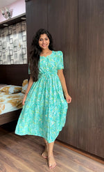 Rayon Colourful Foil Printing Gathering Frock Model Nighties | Side Pocket and Gathering Front Rope | Fancy Sleeve & Maxi Frock Nightwear for Stylish Women's (FGF)