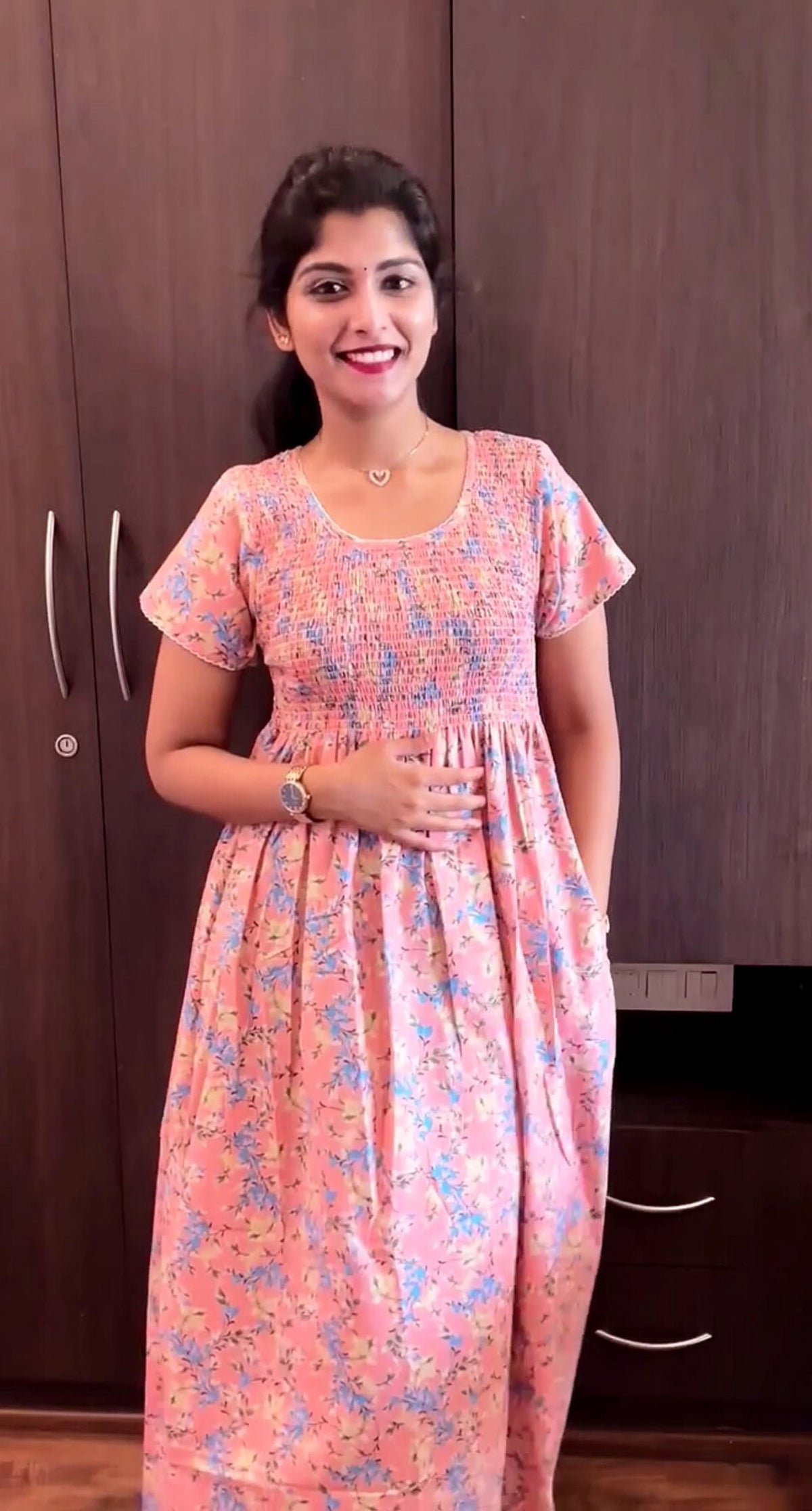 ONLY MINE Premium Smocking Nighty | Stretchable Elastic Type | Beautiful Pleated Model | Side Pocket | Stylish Nighty for Stylish Women's (OM-RAH)