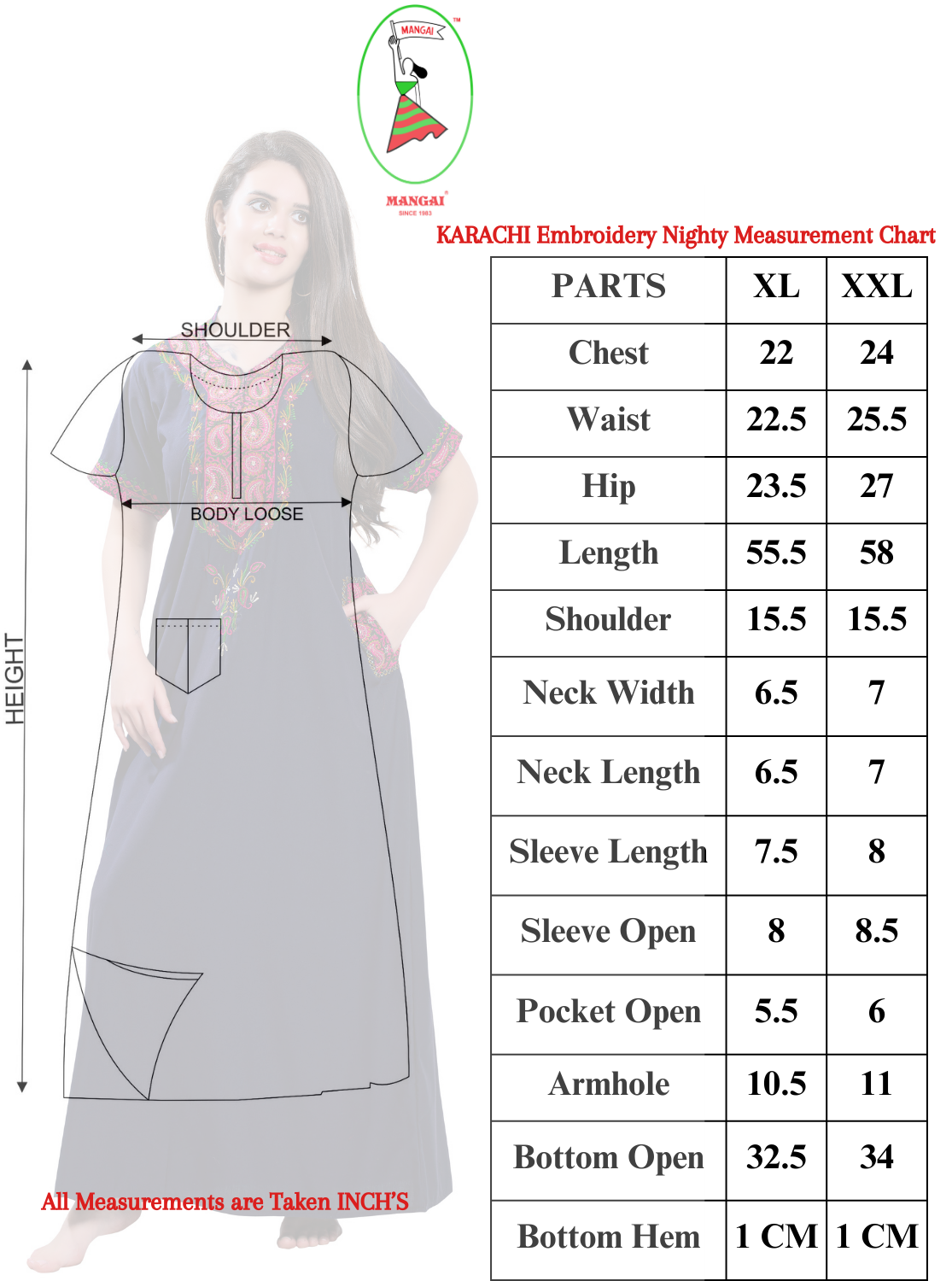 MANGAI Premium KARACHI Embroidery Nighties | Beautiful Embroidery Design's | Branded Quality | Half Sleeve | Regular Model | Stylish Nightdress for Women