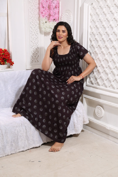 ONLY MINE Premium Smokey Nighty | Stretchable Elastic Type | Beautiful Pleated Model | Side Pocket | Stylish Nighty for Stylish Women's (OM-RAH)