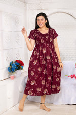 Alpine Smocking Maxi Frock Model Nightgown for Trendy Women's & Teenage Girl's | Stretchable Comfort to Body Fit | Side Pocket & Stylish Round Neck MAXI Gown for Women's Teenage Girl's (ASM)