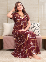 Women's Rayon Pleated Zipless Nighty – Stylish Abstract Swirl Print Nightwear with Fancy V-Neck & Side Pocket
