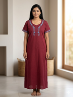 ALPINE Women’s Embroidered Full Length Nighty – Soft & Smooth Comfort Fit Daily Wear Night Dress with Side Pocket, Round Neck Purple Nighty (HCC)
