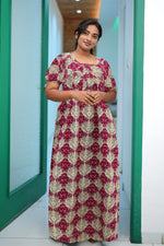 Regular Fit Cotton Printed Pleated Nighties