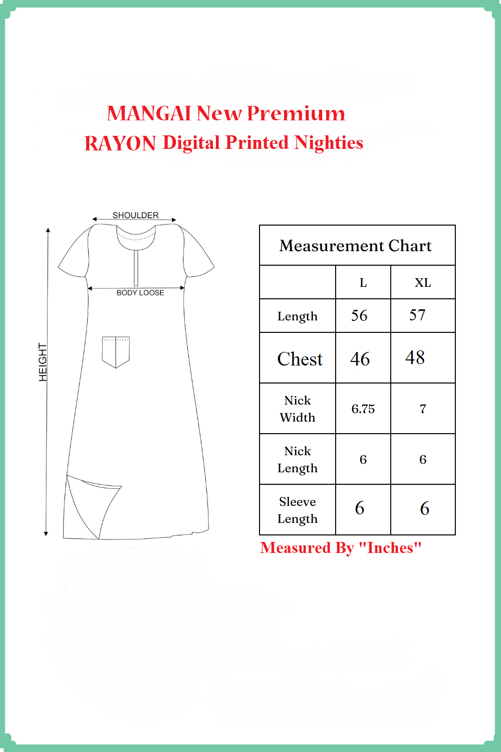 New MANGAI Rayon Digital Printed Stylish Nighties for Stylish Women's | Updated Collections | Superior Quality | All Over Printed |Trendy Nighties for Women's