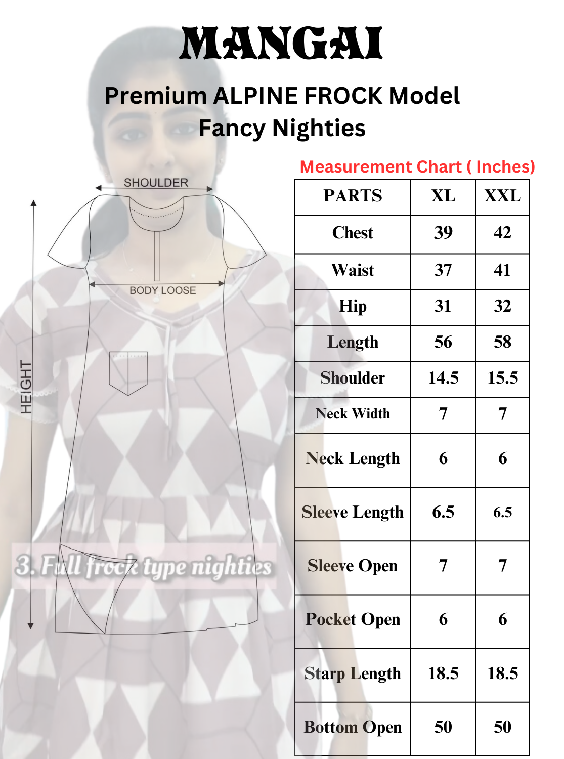 NewArrivals MANGAI Alpine FROCK Model Nighties | Beautiful Stylish Frock Style | Stylish Sleeves | Perfect Nightwear Trendy Women's