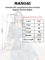 MANGAI Premium Cotton Printed Regular Comfort Long Sleeve Model 3XL Size Nighties - Fancy Neck | With Side Pocket |Shrinkage Free Nighties | Trendy Collection's for Stylish Women's (SLV)