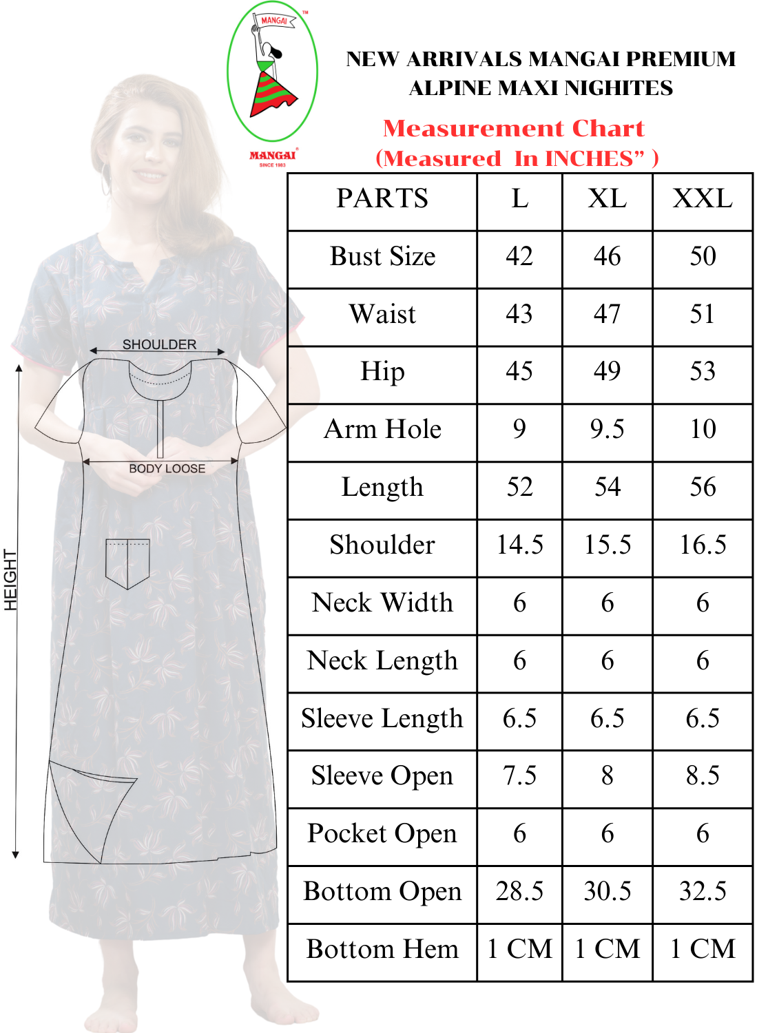 New Arrival MANGAI Premium ALPINE MAXI Model Nighty - Stylish Fancy Maxi Model Nightwear for Stylish Women | Updated Collection's| Beautiful Flared & Pleated Model | Frock Model Nighties for Trendy Women's (HMS)