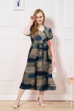 Rayon Colourful Foil Printing Gathering Frock Model Nighties | Side Pocket and Gathering Front Rope | Fancy Sleeve & Maxi Frock Nightwear for Stylish Women's (FGF)