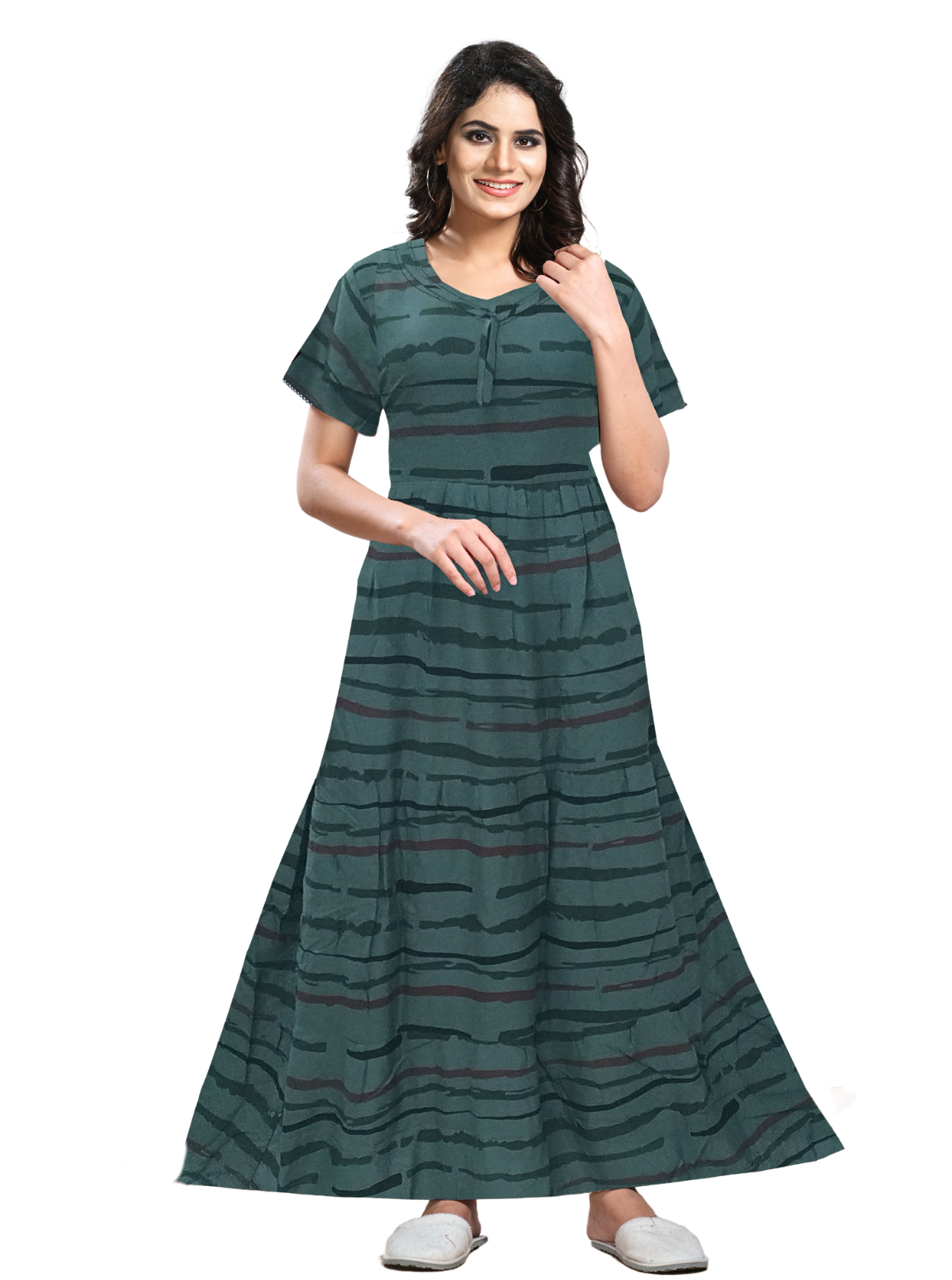 Fresh Arrivals MANGAI Alpine FULL FROCK Model Nighties | Beautiful Stylish Frock Style | Stylish Fancy Sleeves | Side Pocket | Perfect Nightwear Trendy Women's (FRK)