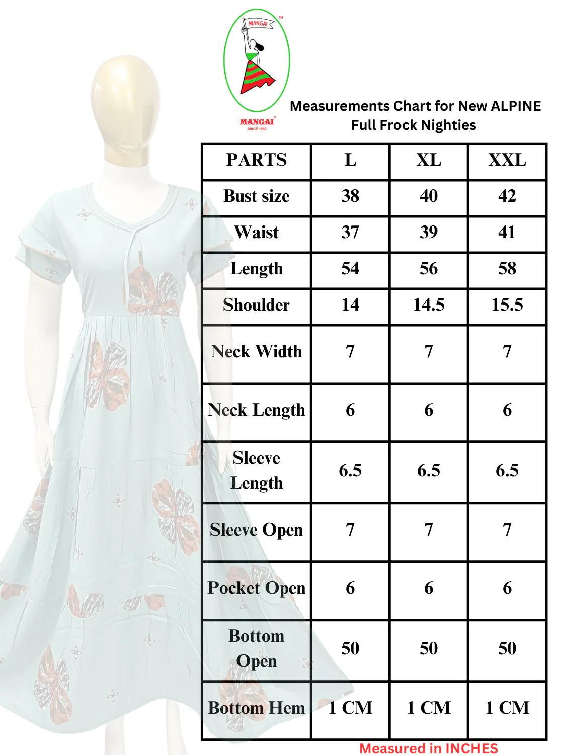 Fresh Arrivals MANGAI Alpine FULL FROCK Model Nighties | Beautiful Stylish Frock Style | Stylish Fancy Sleeves | Side Pocket | Perfect Nightwear Trendy Women's (FRK)