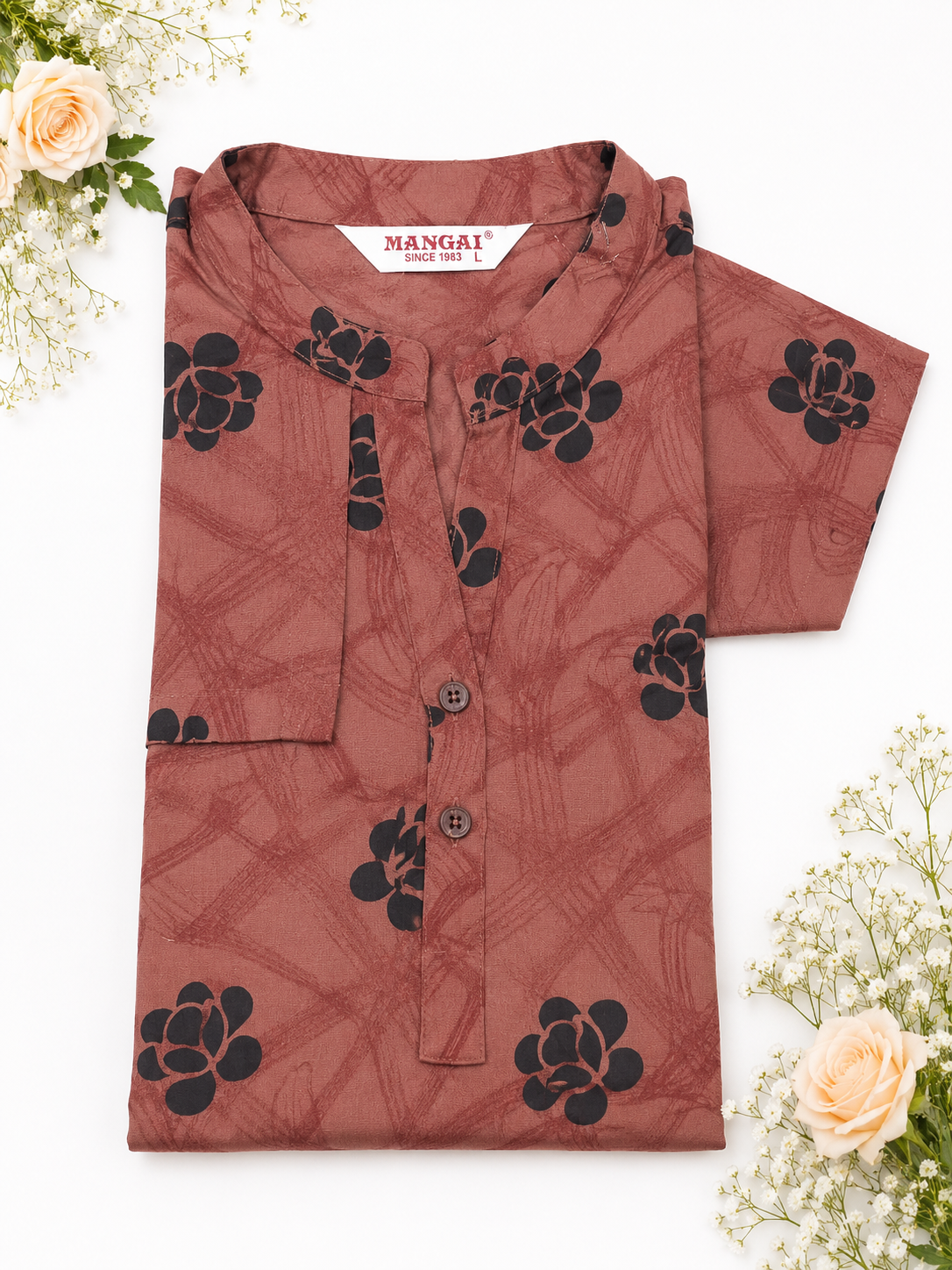 New MANGAI Stylish Rayon Cord Set Night Suits for all Stylish Women's | Long Sleeve with Size Pocket Beautiful all Over Printed Elastic Waist Top & Bottom Cord Set your Perfect Nightwear Companion (MRNS)