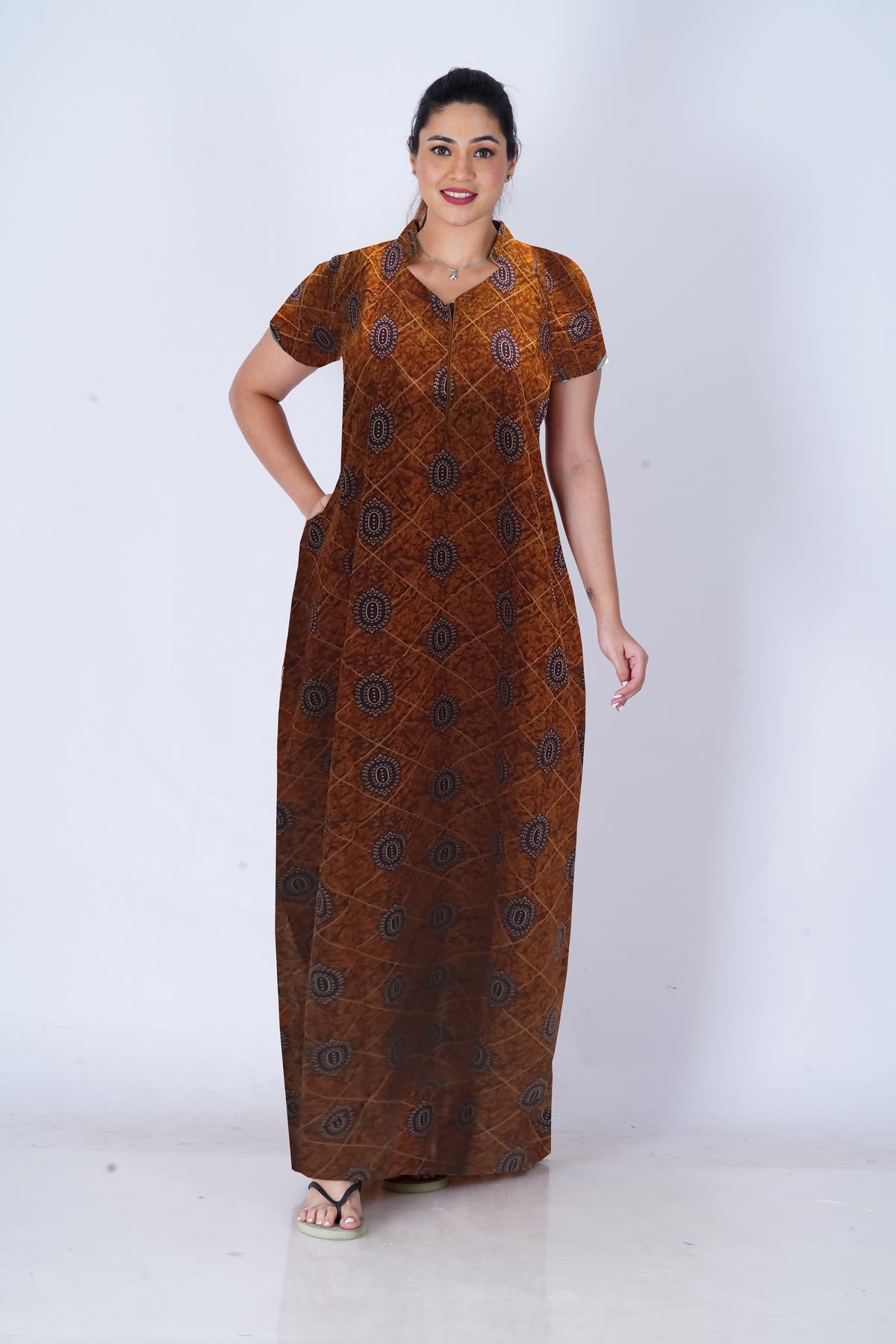 MANGAI Daily Wear Casual Comfort Fit Cotton Printed Collar Nighties | Zipless Closed Model |Summer Arrival's for Trendy Women's (VNM)
