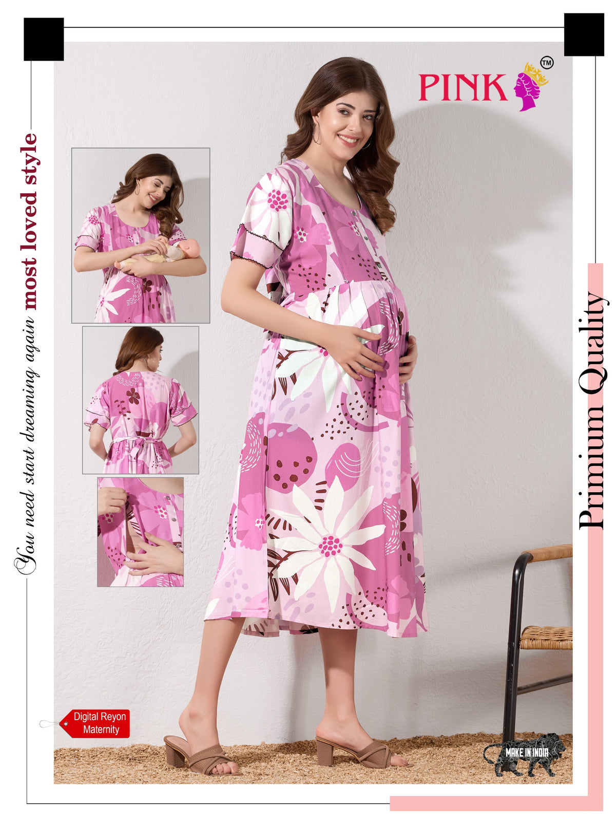 New Stylish Digital Printed Rayon Maternity MAXI Frock | Feeding Friendly Vertical Invisible Zipper's | Adjustable Back Tie Rope | Side Pocket with Fancy Sleeve's | Perfect Maternity Feeding MAXI Frock (DRM)