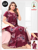 Women's Rayon Pleated Zipless Nighty – Modern Geometric Print Nightwear with Fancy Stitched Neck & Side Pocket - Moisture-wicking Loungewear