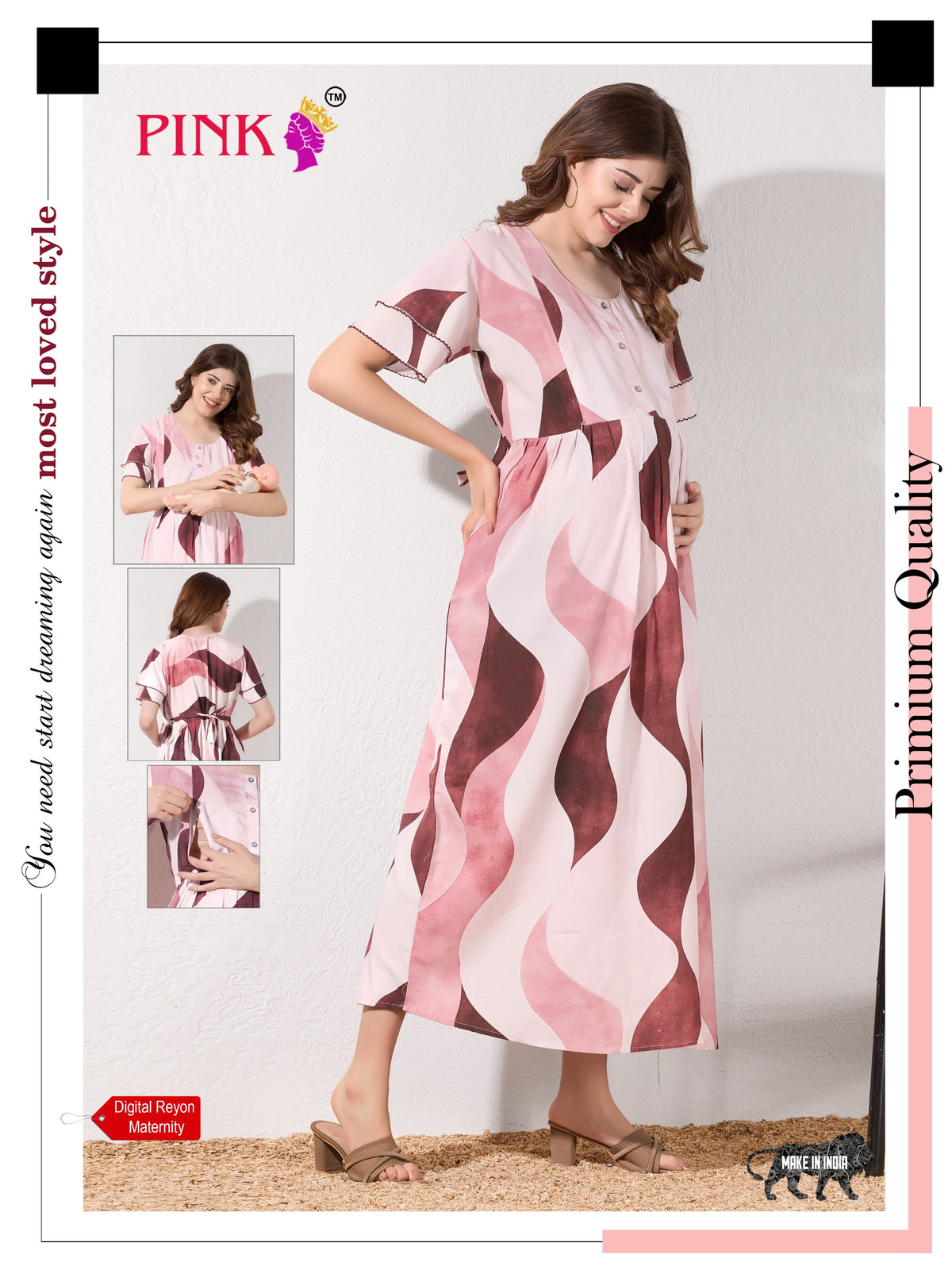 New Stylish Digital Printed Rayon Maternity MAXI Frock | Feeding Friendly Vertical Invisible Zipper's | Adjustable Back Tie Rope | Side Pocket with Fancy Sleeve's | Perfect Maternity Feeding MAXI Frock (DRM)
