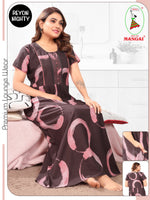 Women's Rayon Pleated Zipless Nighty – Elegant Large Floral Print Nightwear with Fancy Lace Neck & Side Pocket