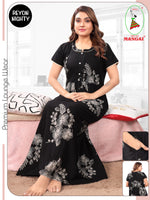 Premium Rayon Pleated Nighty – Elegant Floral Print Half-Sleeve Nightwear with Fancy Neck & Side Pocket Nighty