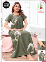 Women's Rayon Pleated Zipless Nighty – Stylish Abstract Print Nightwear with Fancy Bow Neck & Side Pocket - Skin-friendly Sleepwear